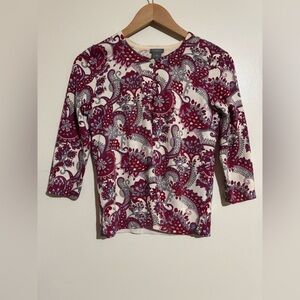 Ann Taylor Red and White Paisley Patterned Cardigan Small Petite